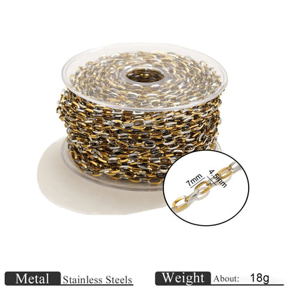 D1060 Two Tones Gold Silver Mixed Stainless Steel Chain Heart Oval Rope Paper Clip Chains PVD 18K Gold Plated for Jewelry DIY