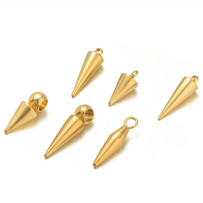 Gold Plated Stainless Steel Small Pointed Cone Weld 3.5mm Hole Charm for  Jewelry Necklace Making