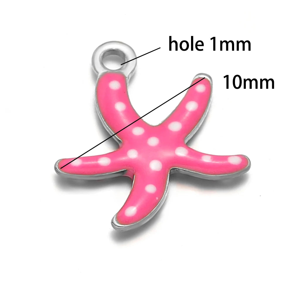 New Trendy Stainless Steel 18k Gold Plated Enamel 10mm Starfish Charm Pendant for DIY Jewelry Making Accessories Findings