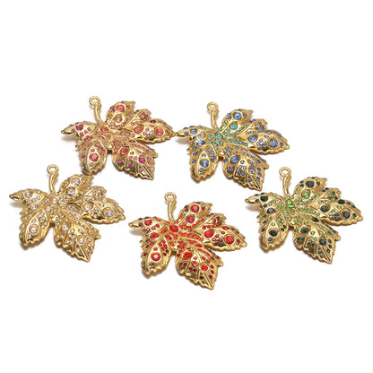 New Luxury Pendant Stainless Steel Gold Plated Maple Leaves Zircon Charm Pendant for Jewelry Making Accessories