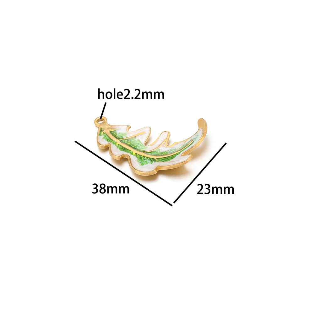Fashion Stainless Steel 18k Gold Plated Multi Colorful Enamel Leaf Charms Pendant for Jewelry Daily Necklace Earring Making