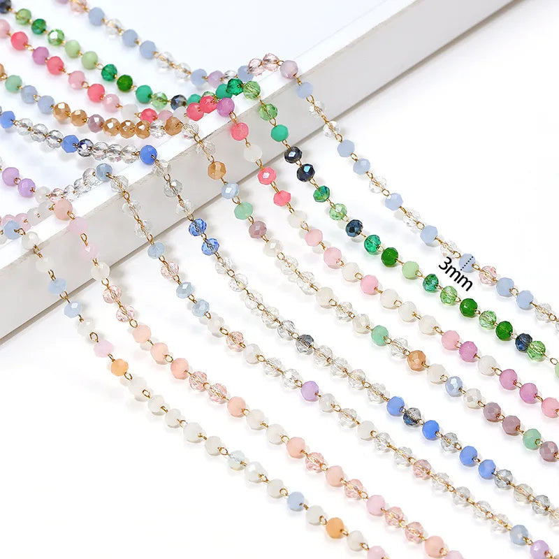 E747 3mm Bead Chain Stainless Steel Crystal Jewelry Chain Colorful Beaded Chain Diy Necklace Bracelet Jewelry Accessories