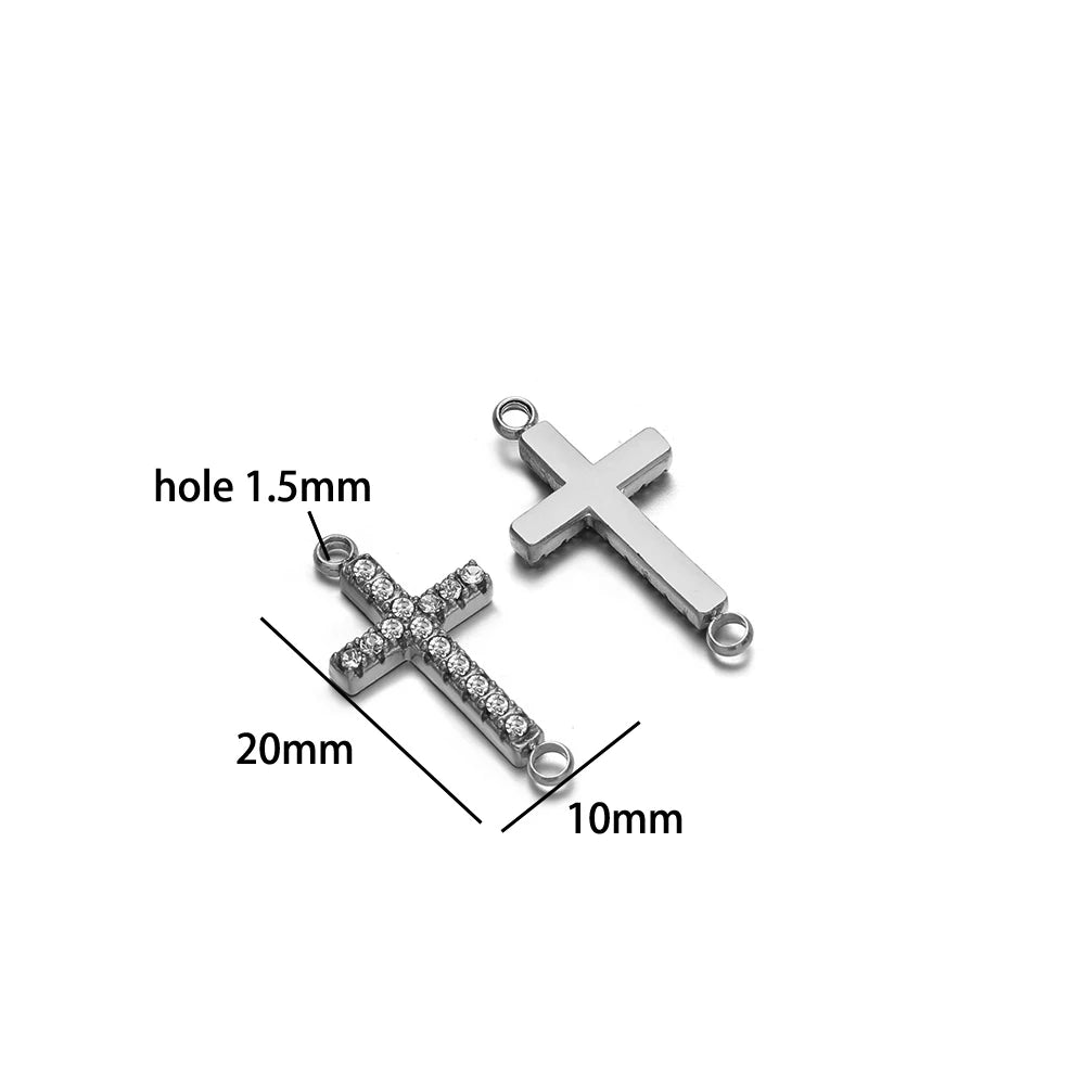 Double Heart Charm Stainless Steel Gold Plated Zircon Heart Cross Charm Pendant for DIY Jewelry Making Accessories Findings