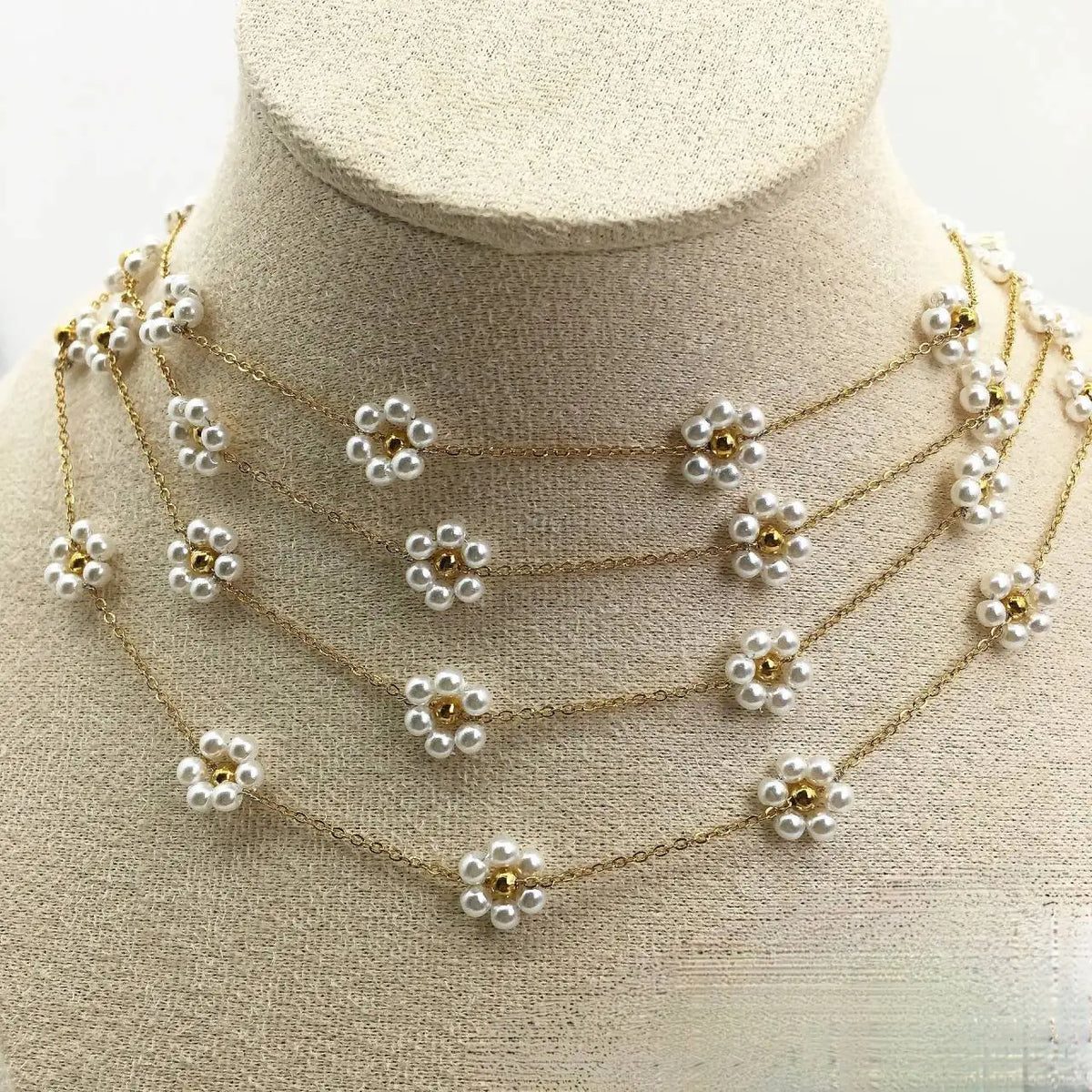 B3532 Freshwater Pearl Flower Charms Chain Stainless Steel Rosary Chain Bulk Jewelry Accessory Diy