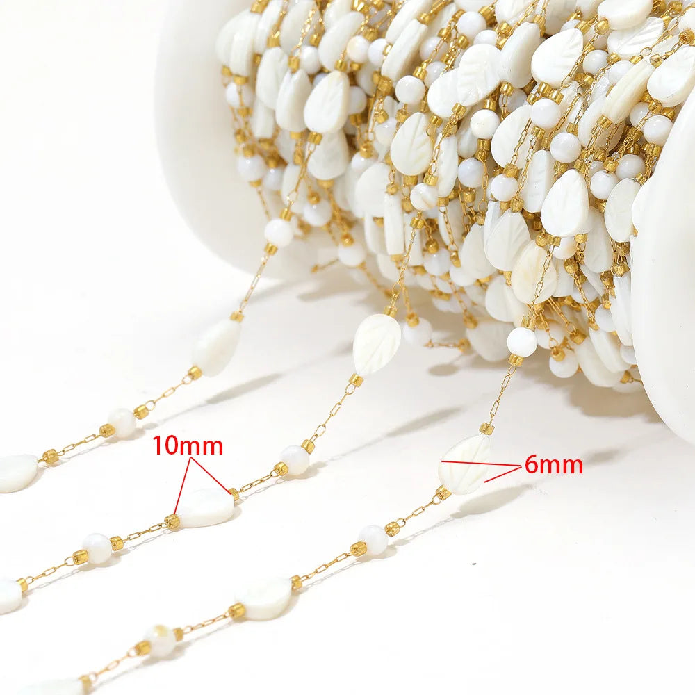 E559 Fashion Stainless Steel Cross Leaf Clip Bead Chain Geometric Stone Necklace Women's Jewelry Accessories Chain