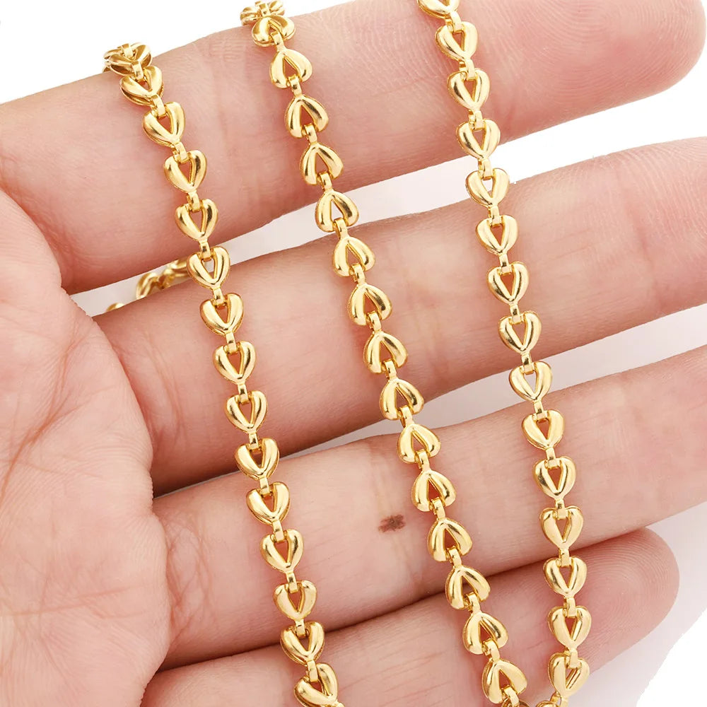 A3039 Hot Fashion Heart Chain 18k Gold Plated Stainless Steel Necklace Bracelet Making Jewelry Diy Findings