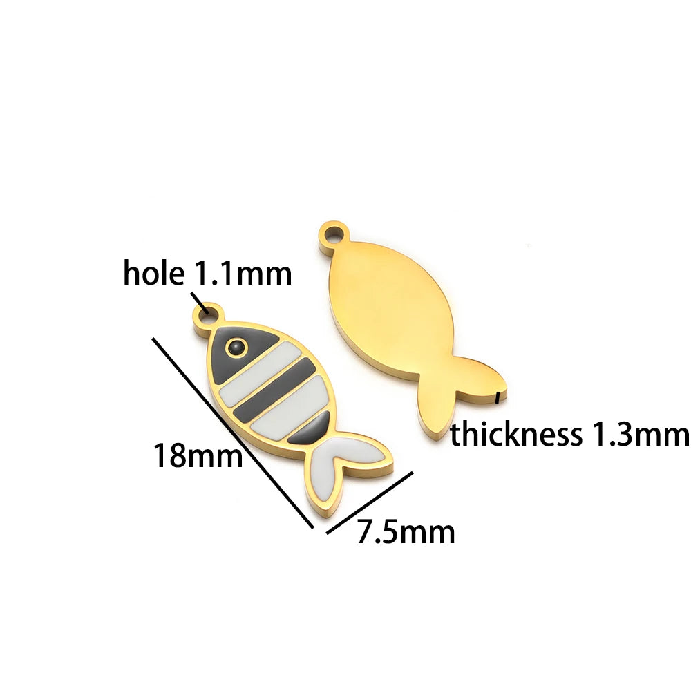 TIK TOK Hotsale 18k Gold Plated Stainless Steel Enamel Flower Fish Bowknot Heart Dragonfly Charm Pendant for DIY Jewelry Making