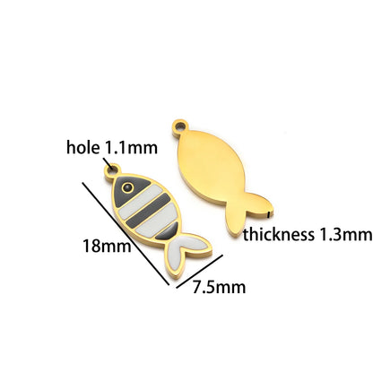 TIK TOK Hotsale 18k Gold Plated Stainless Steel Enamel Flower Fish Bowknot Heart Dragonfly Charm Pendant for DIY Jewelry Making