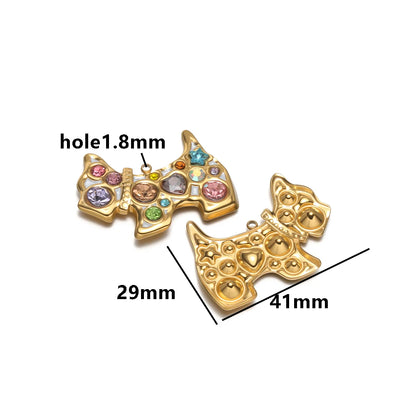 Exquisite 18k Gold Plated Stainless Steel Cat Swan Unicorn Puppy Coloured Zircon Charm Pendant for DIY Necklace Jewelry Making
