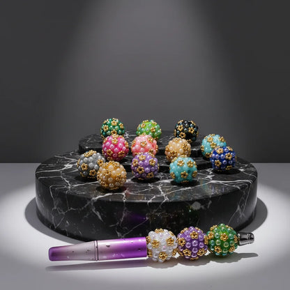 Plastic Coated Beads with Gold Alloy Flower Balls and Half Shell Pearls for DIY Round Beaded Pen Jewelry