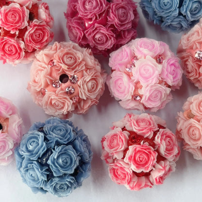 Luminous Rose Flower Clay Beads With Shiny Rhinestones Loose Beads for Beaded Pens Jewelry Making