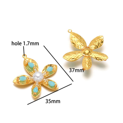 Elegant Designs 18k Gold Plated Stainless Steel Bowknot Flower Crystal Bead Charm Pendant for Jewelry Making Accessories