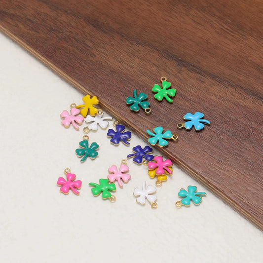 Unisex 18k Gold Plated Stainless Steel Enamel Four Leaf Clover Charm Pendant for Jewelry Necklace Making Accessories