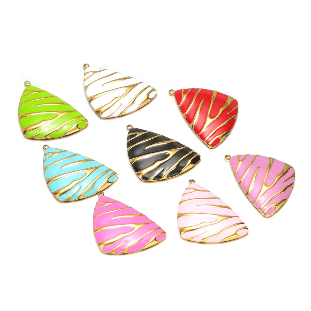 New Fashion 18k Gold Plated Stainless Steel Enamel Irregular Stripe Triangle Charm Pendant for Handmade Necklace Jewelry Making