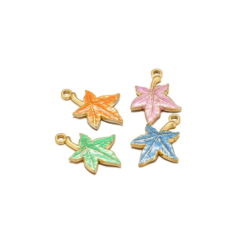 Enamel Maple Leaf Charms Stainless Steel 18k Gold Nature Leaf Charm Pendant for Jewelry Necklace Making Accessories