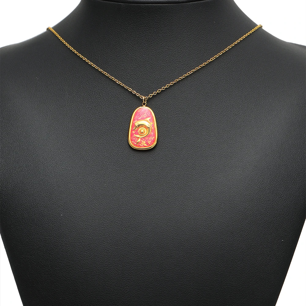 Vintage 18k Gold Plated Stainless Steel Oval Enamel Dolphin Charm Pendant for DIY Necklace Jewelry Making Accessories
