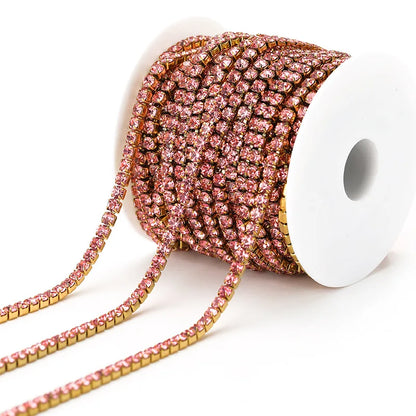 E369 2MM Colorful Rhinestones Chain Colored Bottom and Stones Glass Rhinestones Trimming Crystal Cup Stainless Steel Chain