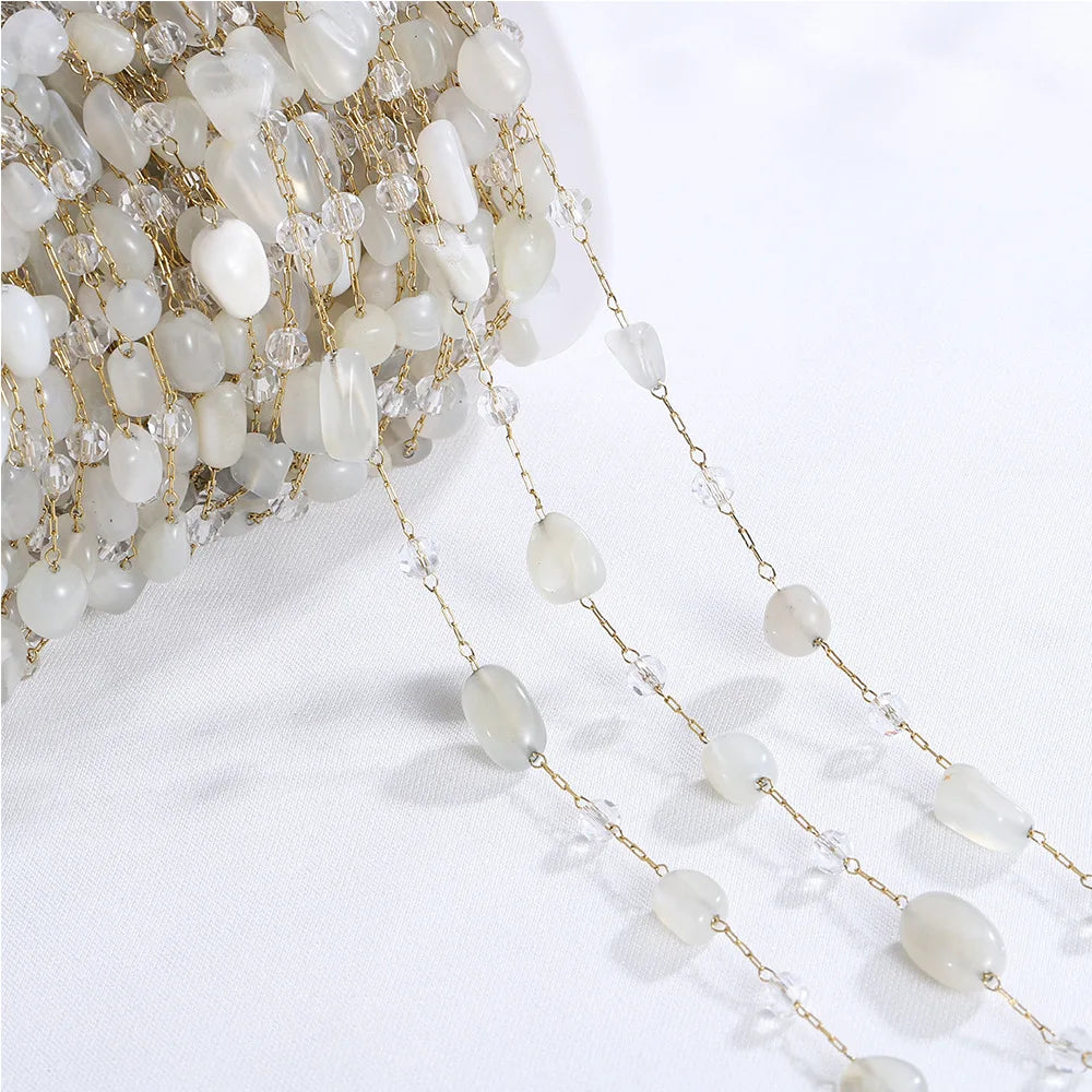 A1864 Good Quality Natural Chip Beads Chain Amethyst Crystal Beads Stainless Steel Chain with Pearl Beaded Diy Jewelry