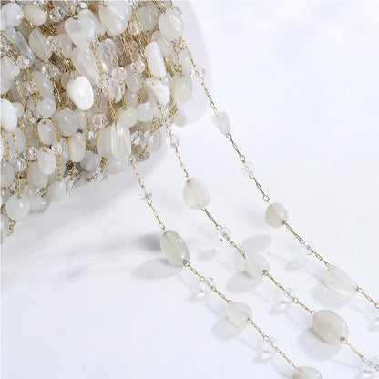 A1864 Good Quality Natural Chip Beads Chain Amethyst Crystal Beads Stainless Steel Chain with Pearl Beaded Diy Jewelry