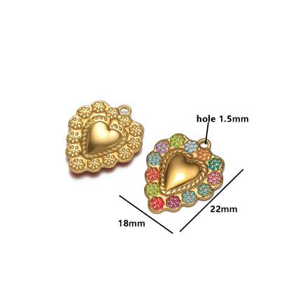 Hot Selling 304 Stainless Steel 18k Pvd Gold Plated Flower Pattern Heart Charm Pendant for Jewelry Necklace Making