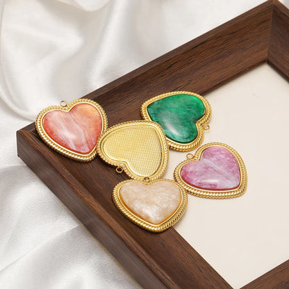 Trendy  Stainless Steel 18k Gold Plated Enamel Big Heart Charm Pendant for Diy Jewelry Making Wholesale