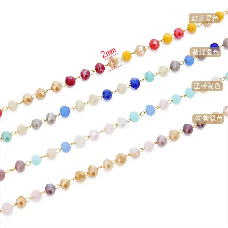 B3665 Multi Color Crystal Bead Chain Gold Plated Rosary Chain Necklace Chain Making Machine