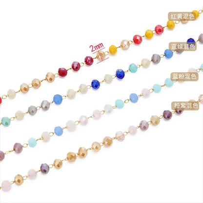 B3665 Multi Color Crystal Bead Chain Gold Plated Rosary Chain Necklace Chain Making Machine