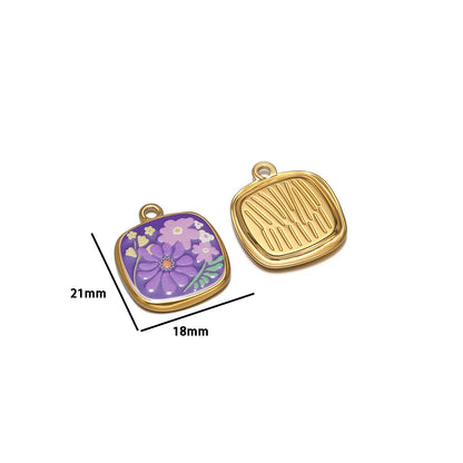 Trendy Stainless Steel 18k Gold Plated Enamel square Flower Charm Pendant for Diy Jewelry Making Wholesale
