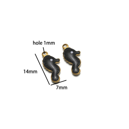 Fashion 18k Gold Plated Stainless Steel Enamel Sea Horse Charm Pendant for Handmade Necklace Jewelry Making