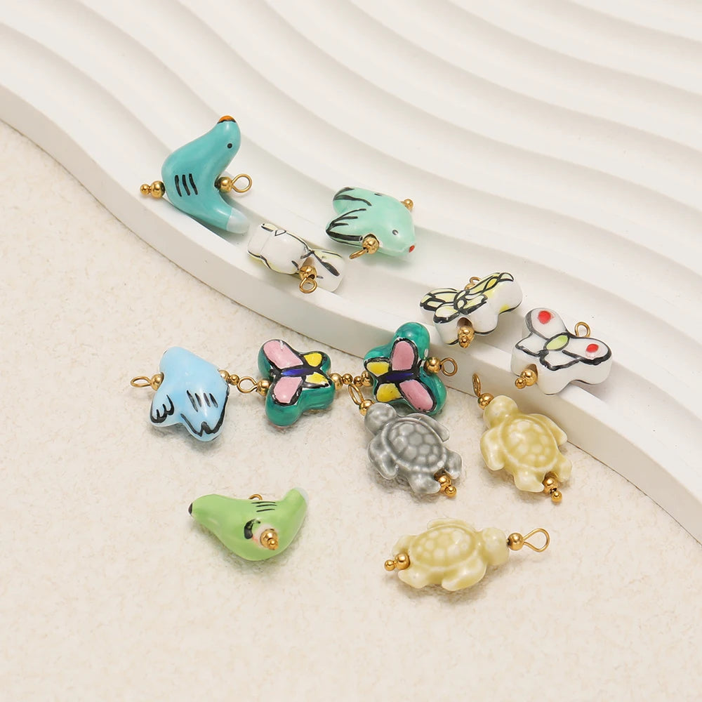 New Design DIY Jewelry Accessories Stainless Steel Ceramic Peace dove Tortoise butterfly Charm Pendant for Jewelry Making