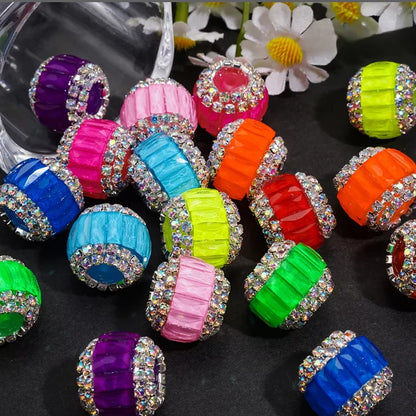 Fluorescent Double-Layer Acrylic Loose Beads Decorated Rectangular Rhinestone and AB Rhinestone Chain Handcraft Beading Supplies