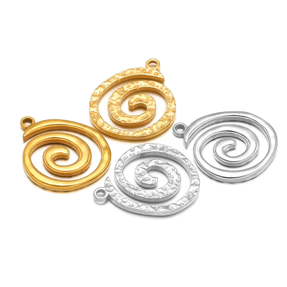 European American Retro Style Stainless Steel 18K Gold Plated Conch Spiral Hollow Charm Pendant for Jewelry Necklace Making