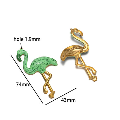 New Style Bird Pendant Stainless Steel 18k Gold Plated Oil Drop Flamingo Charm Pendant for Jewelry Necklace Making