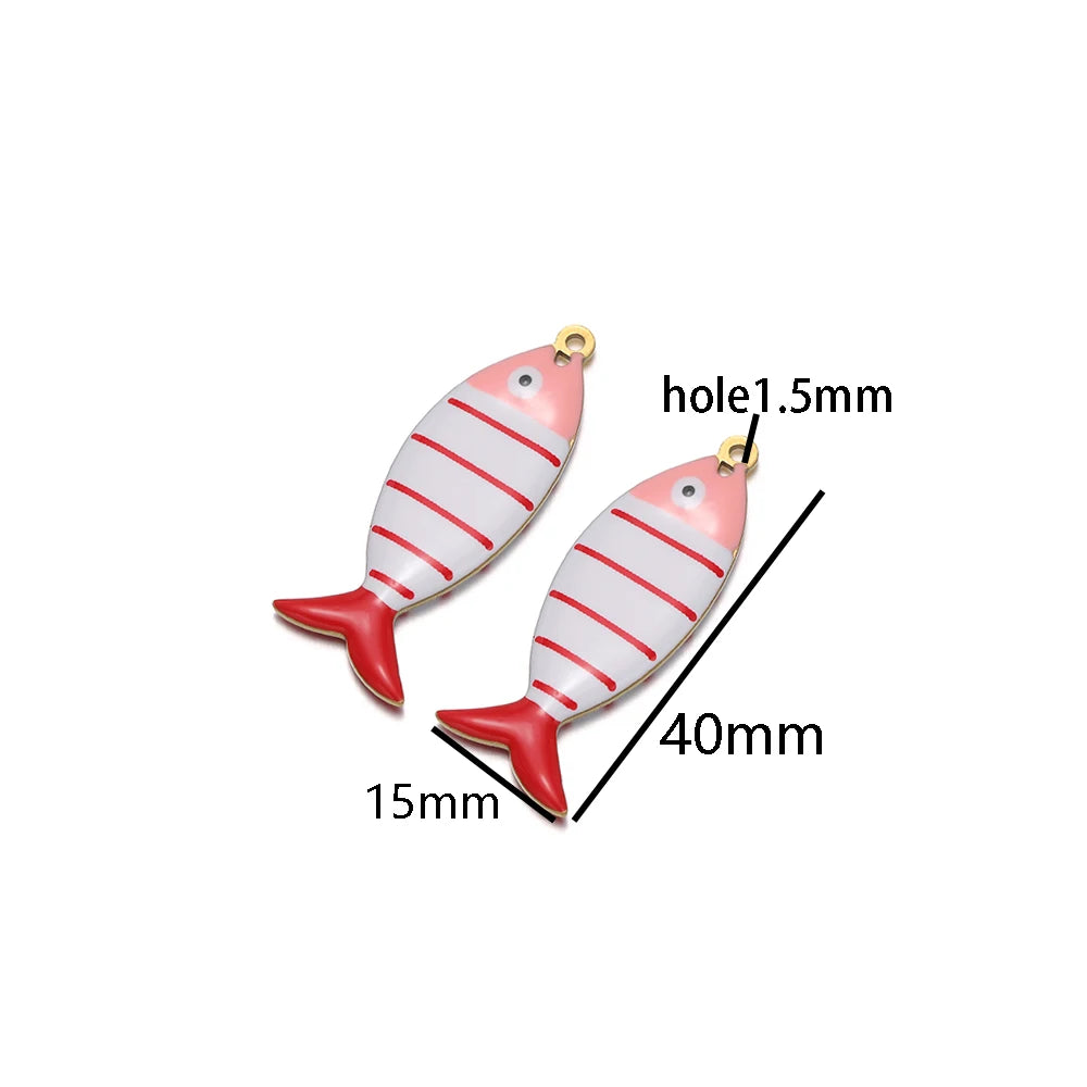 Fashion 18k Gold Plated Stainless Steel Enamel Striated Fish Charm Pendant for DIY Necklace Jewelry Making Accessories