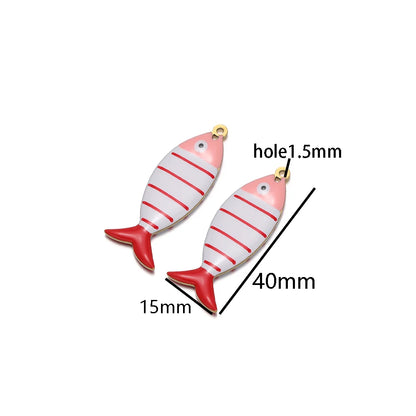 Fashion 18k Gold Plated Stainless Steel Enamel Striated Fish Charm Pendant for DIY Necklace Jewelry Making Accessories