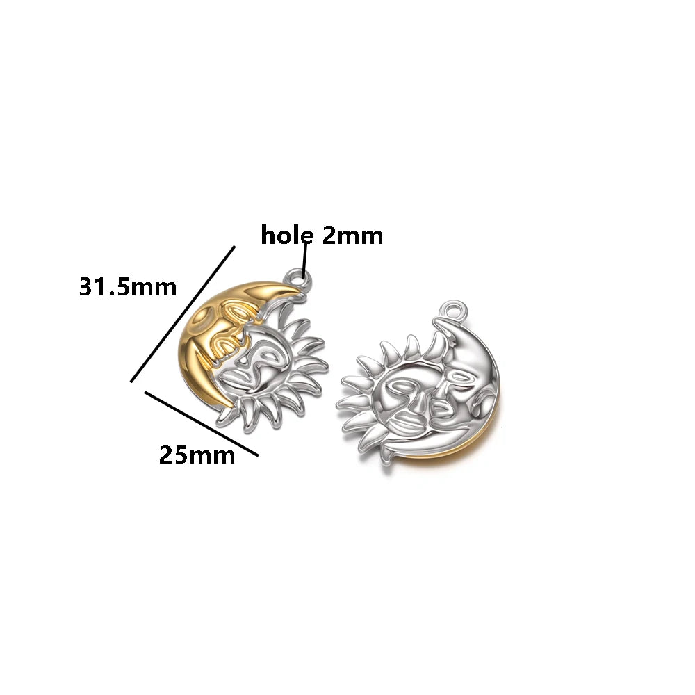 Hot Sale Stainless Steel 18k Gold Plated Sun Face Heart Feather Charm Pendant for DIY Jewelry Necklace Earring Making