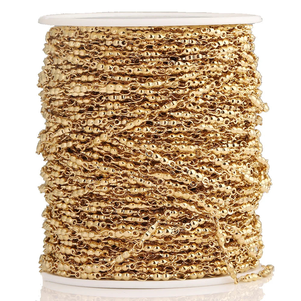 D326 Non Tarnish Vacuum Plated Stainless Steel Chain 18k Gold Silver Plated Bead Roll Bulk Chain for Necklace Bracelet Diy