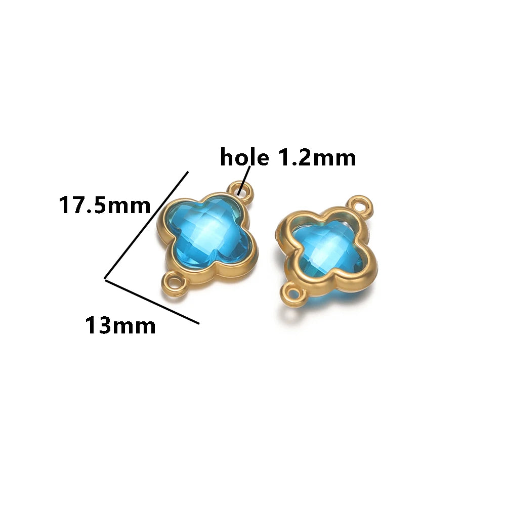 Wholesale 18k Gold Plated Stainless Steel Crystal Zircon Four Leaf Clover Charm Pendant for DIY Necklace Jewelry Making