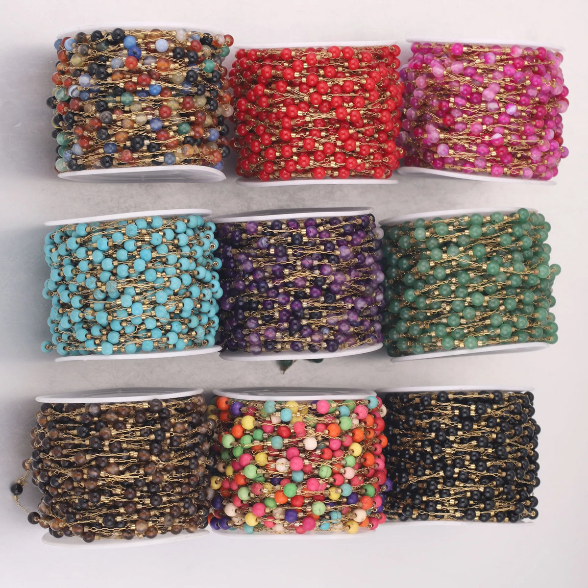 B2082 Natural Raw Gemstone Beads Chain Ins Hot Stainless Steel Chain Necklace Jewelry Chain for Making