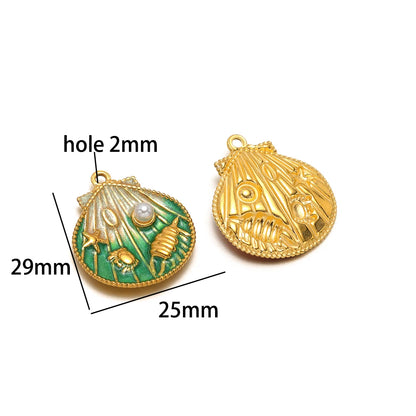 New Arrival 18k Gold Plated Stainless Steel Enamel Starfish Shell Pearl Charm Pendant for Jewelry Making Accessories