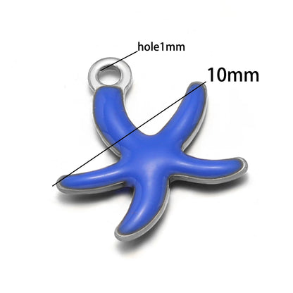 New Trendy Stainless Steel 18k Gold Plated Enamel 10mm Starfish Charm Pendant for DIY Jewelry Making Accessories Findings