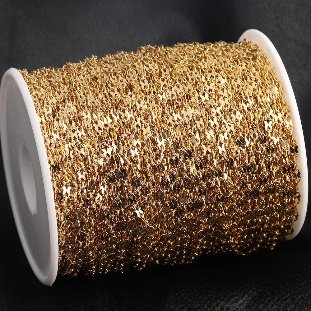 D513 High Quality Vacuum Plating 18k Gold Stainless Steel Chain Bulk Roll Chain for Necklace Bracelet Making