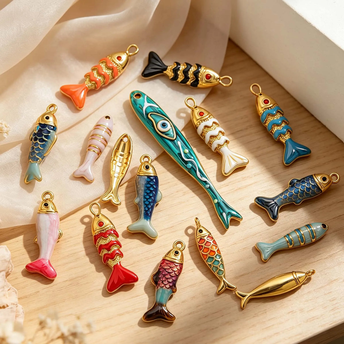 304 Stainless Steel Enamel Small Fish Pendants Multiple Styles Colorful Cartoon-shaped Charms DIY Necklaces