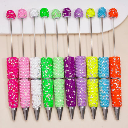 Neon Beadable Pens Multi Color With Full AB Rhinestones Cover Bulk for DIY Handmade Crafts Student Gift Wholesale