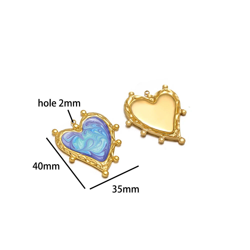 4pcs/bag Stainless Steel 18K Gold Plated Colorful Drop Oil Butterfly Heart Leaf Charm Pendant for Jewelry Necklace Making