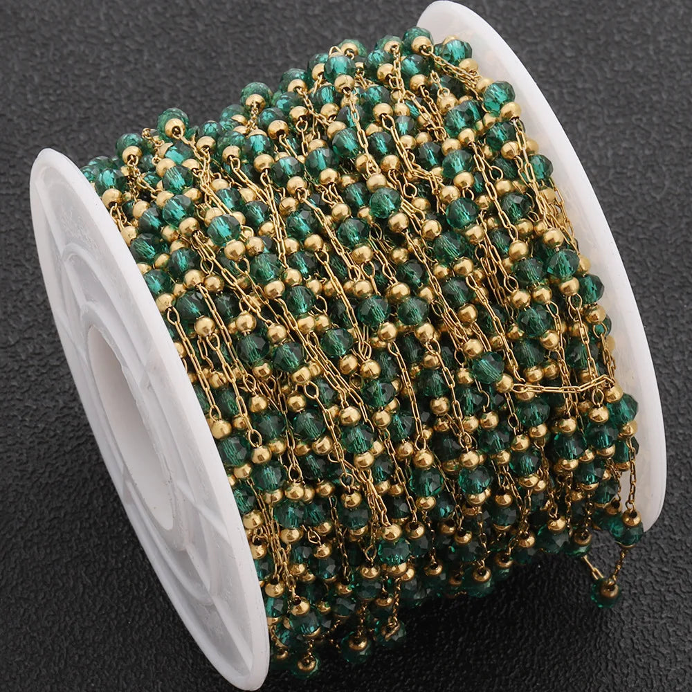 D149 Flat Rectangular Link Chain Colorful Crystal Beaded Chain for DIY Bracelet Necklace Jewelry Making