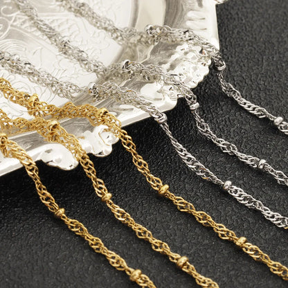 D989 Vacuum Plating Non Tarnish Stainless Steel Jewelry Chains Round Ball Bead Water Wave Roller Chain for Jewelry Making