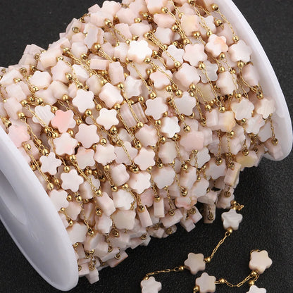 B3822 Colorful Flower Beads Stainless Steel Chain Necklace Accessory Waterproof Gold Chain