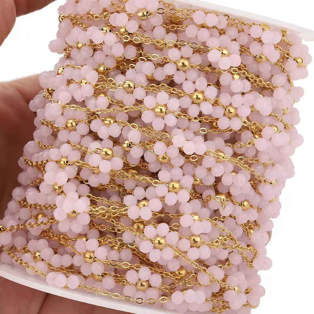 B2403 Stainless Steel Chain Multi Color Flower Chain Crystal Stone Chain Jewelry Making