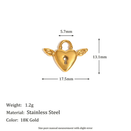 Fashion Stainless Steel 18k Gold Plated Heart Lock Flower Charms Pendant for DIY Jewelry Necklace Making